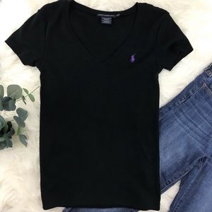 Ralph Lauren Sport Black V Neck Cotton T-Shirt